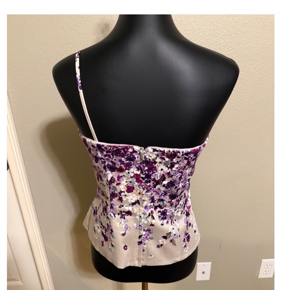 White House Black Market Floral Peplum Corset Top Purple White Size 4 READ - Picture 3 of 7